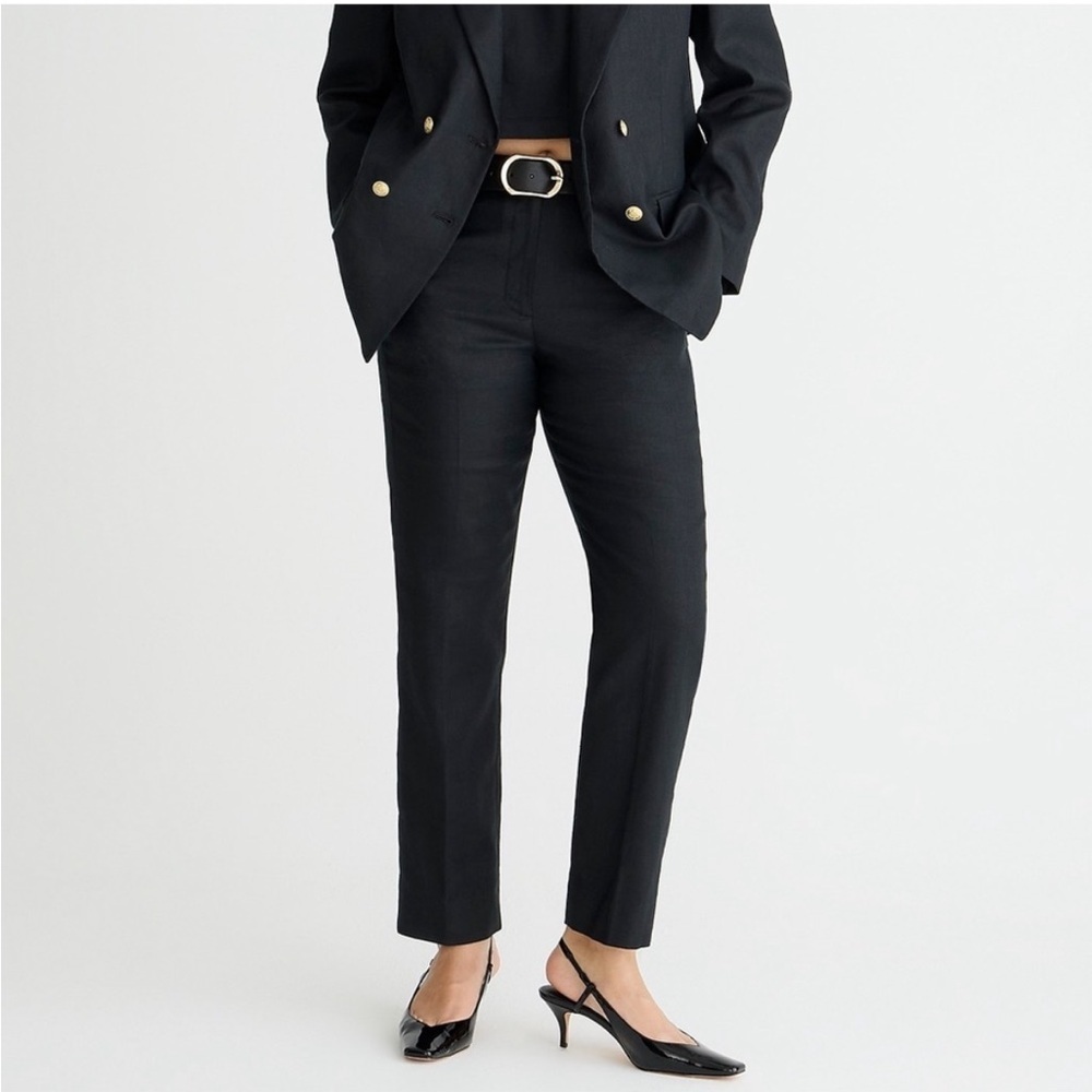 J. Crew Kate Linen Blend High Rise Straight Trouser Ankle Pant Career Black 8